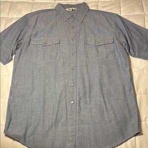 Vintage Key Blue Chambray Short Sleeve Pearl Snap Up Shirt